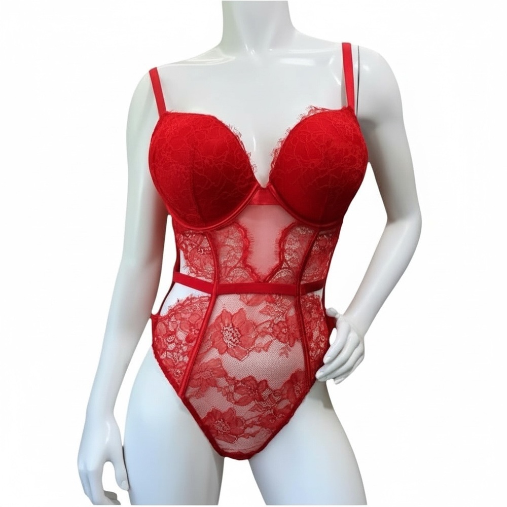 Victoria's Secret Women's Victorias Secret Bombshell Add 2-cups Lace Bodysuit XL